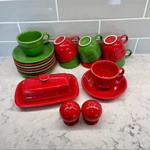 Fiesta Teacups, Saucers, Butter Dish, and Salt & Pepper Shakers
